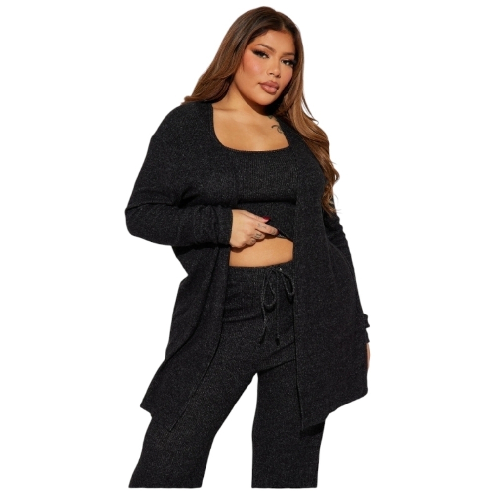 Fashion Nova Cozy & Comfy Black Three Piece Pantset, Sz 1X - Picture 5 of 7